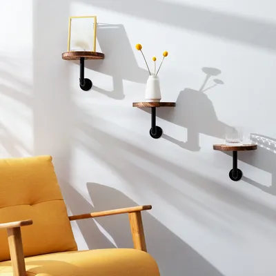 Produktbild von Navaris Wandregal Regal aus Holz und Metall - 3er Set Schweberegal Hängeregal - Ablage für Bilderrahmen Deko Bücher Blumentopf - einfache Montage