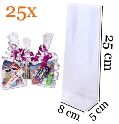 Productafbeelding van Prigta - Uitdeelzakjes / cellofaanzakjes transparant - 25 stuks - 8x5x25 cm - blokbodemzakjes  / cadeauzakjes cellofaan