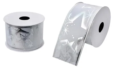 Obrázek produktu pro Clayre & Eef Vánoční stuha 50 mm bílá stříbrná syntetická