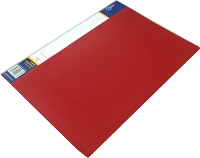 Produktbild von Rote A4 Präsentationsmappe aus Polypropylen mit 10 transparenten Sichthüllen, oben offen