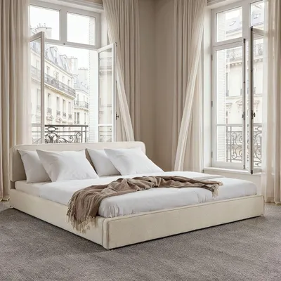 Produktbild von LATINI Polsterbett mit höhenverstellbarem Kopfteil, 180x200 cm, Cremeweiß- Doppelbett inklusive Lattenrost, ideal für zwei Personen, Bettgestell stabil und bequem, modernes Design für das Schlafzimmer