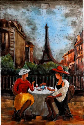 Produktbild von Wandbild 3D Metallbild Café de Paris handmade 80x120cm Relief Unikat