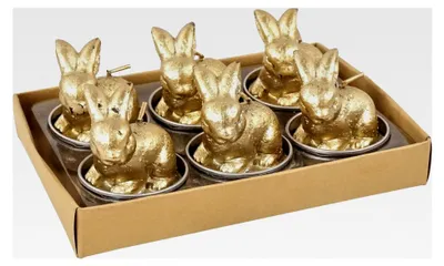 Produktbild von 6er Set Teelichter Hase hockend goldfarben