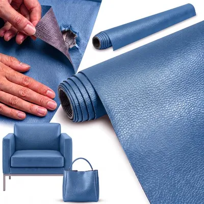 Image de Patch en cuir adhésif, dimensions 50 x 137 cm, couleur bleu
