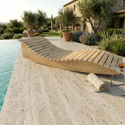 Produktbild von Holzliege Wellenliege Gartenliege Himmelssofa "Pool-Moni" (Lärche) 70cm