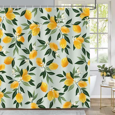 Produktbild von Famanu Duschvorhang Zitronen und grüne Blätter - 180 x 200 cm, schimmelresistent, wasserdicht, waschbar