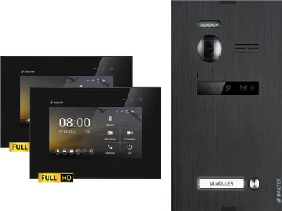 Produktbild von BALTER EVO HD Schwarz Video Türsprechanlage Set 1 Teilnehmer 2x7" Monitor Schwarz