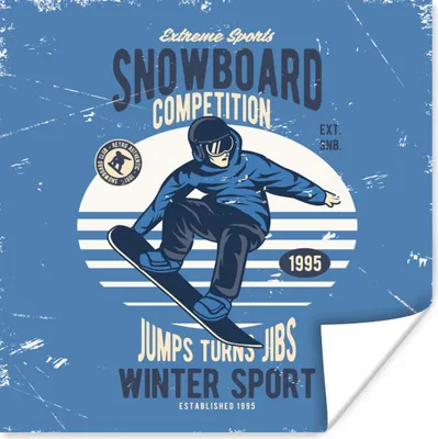 Produktbild von MuchoWow® Poster Snowboard - Wintersport - Retro 100x100 cm - Babyzimmer