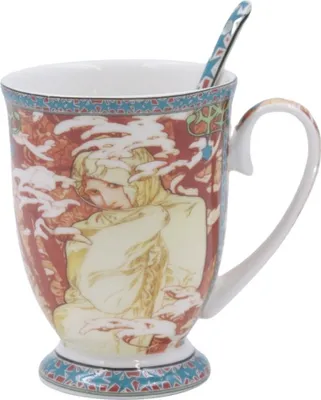Produktbild von HOME ELEMENTS Porzellanbecher 280 ml mit Löffel, Mucha, Winter