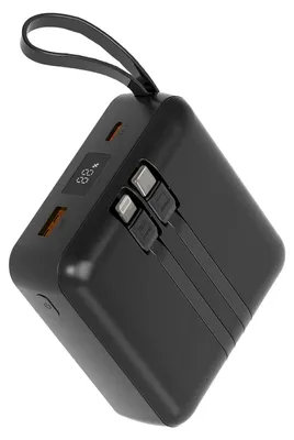 Produktbild von Akashi, PowerBank 10000mAh 22.5W USB-C / USB-A mit integriertem USB-C / Lightning Kabel, Schwarz