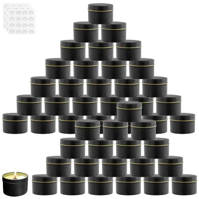Productafbeelding van Elzusha - Set van 48 Zwarte Kaarsenblikken 113ml voor DIY Kaarsen Maken