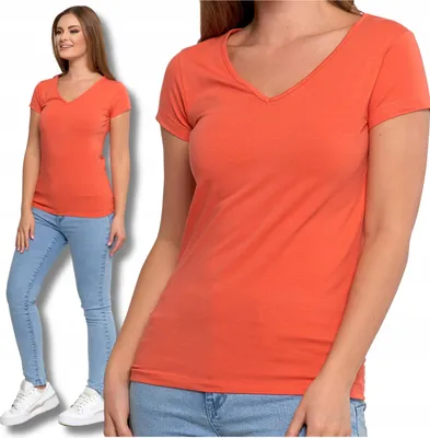 Immagine prodotto di Moraj - T-shirt arancione - T-shirt da donna, taglia M - T-shirt con scollo a V - Maglietta a maniche corte