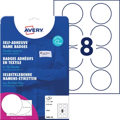 Obrázek produktu pro 160 AVERY Zweckform Namensetiketten J4881-20 weiß 65,0 x 65,0 mm (J4881-20)