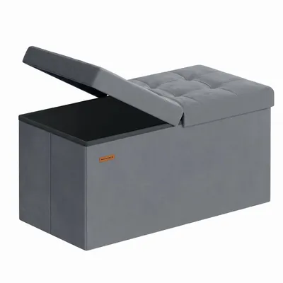 Obrázek produktu pro SONGMICS Sedací komoda s víkem, lavice s úložným prostorem, pro vstupní prostor, úložný box, 38 x 76 x 38 cm, samet, šedá barva