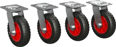 Obrázek produktu pro 4 x Otočné kolečko sPolyuretankolečkem ø 160 mm kluzné ložisko přepravní váleček odolnost proti propíchnutí, černé/červené