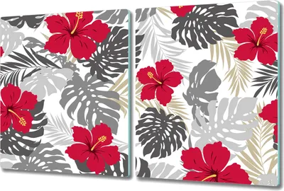 Produktbild von Glas-Herdabdeckplatte Glaskeramikkochfeld-Abdeckung - 2x 40x52 cm - Hibiskus und Fensterblätter