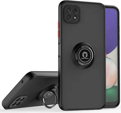 Produktbild von Samsung A22 5G Hülle, Ring Halter Ständer Matte Transluzent TPU Rahmen Stoßfest Schutzhülle für Samsung Galaxy A22 5G Dunkelgrau