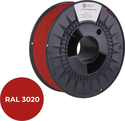 Immagine prodotto di Tisková struna (filament) C-TECH PREMIUM LINE, PLA, dopravní červená, RAL3020, 1,75mm, 1kg