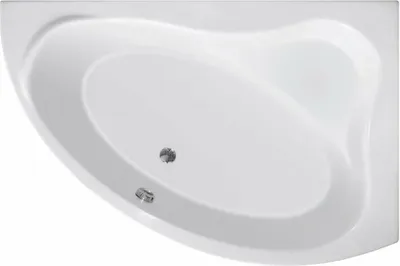 A top-down view of a white corner bathtub.