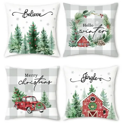 Kissenbezüge 45x45 cm, 4er-Set, Weihnachtsmotiv