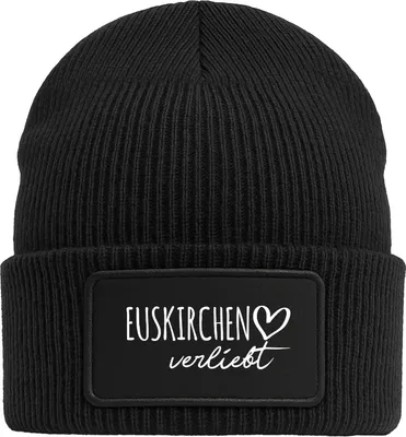 Produktbild von Huuraa Beanie Euskirchen verliebt Black doppellagige Polyacryl Mütze mit Patch Geschenkidee