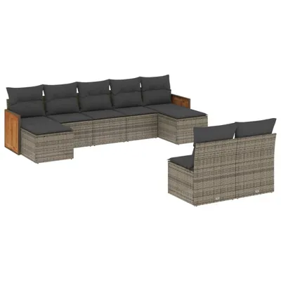 Produktbild von vidaXL 9-tlg. Garten-Sofagarnitur mit Kissen Grau Poly Rattan