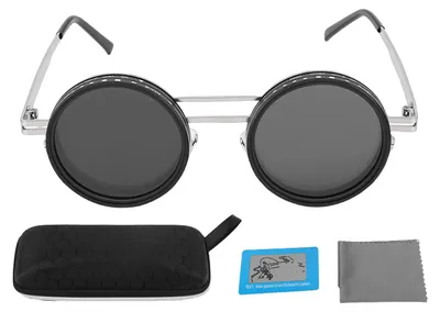 Obrázok produktu pre Slnečné okuliare s nastaviteľným tónovaním ND2-400X, 49 mm, okrúhle, polarizované, pre mužov a ženy, na vonkajšie nosenie, strieborný rám