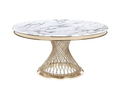 Produktbild von Wohnzimmertisch edler Esstisch echtes Marmor 130cm goldenes Edelstahlgestell