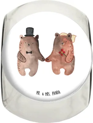 Produktbild von Mr. & Mrs. Panda Frischhaltedose Bär Heirat XL 2000ml - Weiß - Geschenk, Kaffeedose, Teedose, schraubglas, Teddy, Süßigkeiten Glas, Bonboniere, Vorratsglas