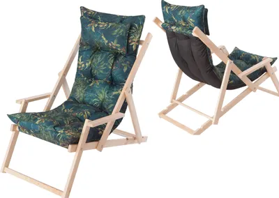 Produktbild von Gartenliege "MARLENA" (53x101x94 cm) aus Kiefernholz mit Auflage & Kopfkissen – 3-fach verstellbar, 8 cm Polster, natur – HobbyGarden