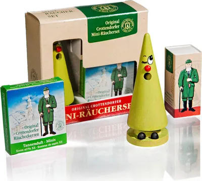 Produktbild von Crottendorfer Räucherfigur Ziegenbein Wilma Waldmoos inklusive Räucherkerzen Tanne Größe S (Klein) - Inhalt 24 Stück - 2071-1
