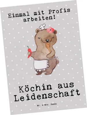 Produktbild von Mr. & Mrs. Panda Postkarte Köchin Leidenschaft - Grau Pastell - Geschenk, Lustig, Ansichtskarte, Fotokarte, Grußkarte, Firma, Restaurant, Witzig, Postkarten, Spruch