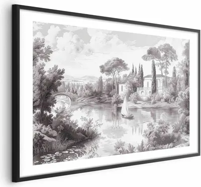 Immagine prodotto di Poster Paesaggio vintage 30x21 cm con cornice nera con margine