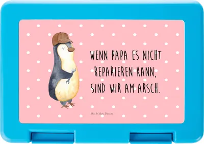 Produktbild von Mr. & Mrs. Panda Lunchbox Wenn Papa es nicht reparieren kann, sind wir am Arsch - Rot Pastell - Geschenk, Vatertag, Vorratsdose, Snackbox, Vorratsbehälter, Pinguin, Vater