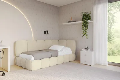 Produktbild von ALTDECOR Jugendbett mit Bettkasten AVRY - 80x200 - Beige - Monolith 04 - Links angeordnet - Einzelbett mit Stauraum - Polsterbett Kinderbett