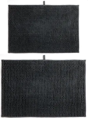 Produktbild von MSV Badteppich 2er Set Badvorleger Duschvorleger Chenille Hochflor Badematte 40x60 cm + 60 x 90 cm – Grau