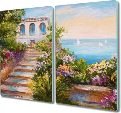 Produktbild von Coloray Schneidebrett Herdabdeckplatte 2x30x52 cm Kochplattenabdeckung Hackbrett Küchenbrett - Blumen Meer Himmel