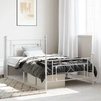 Produktbild von Design Möbel Bettgestell mit Kopf- und Fußteil Metall Weiß 107x203 cm - 2024 Neu