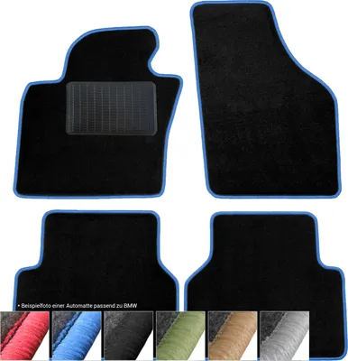 Image de tapis de sol moto-MOLTICO Tapis de voiture en velours noir Jeu de tapis de voiture 4 pièces pour BMW Série 1 E87 2004-2011 (bleu - surpiqûres)