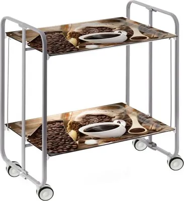 Immagine prodotto di DON HIERRO - Carrello di servizio pieghevole BAUHAUS con rotelle - struttura in metallo grigio, 2 livelli, 4 posizioni