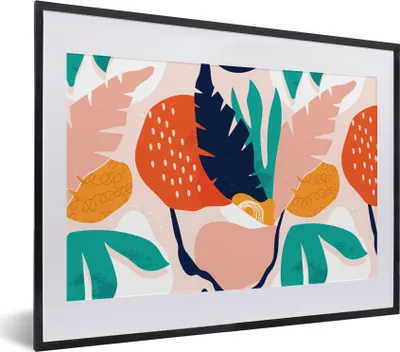 Produktbild von MuchoWow® MuchoWow® Gerahmtes Poster Blätter - Farben - Muster 40x30 cm - Poster mit zchwarzem Bilderrahmen - Bilderrahmen - Poster im Rahmen