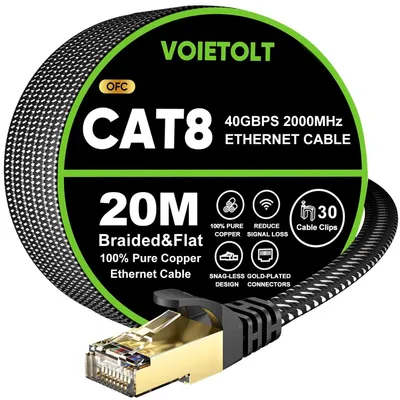 Image de Câble réseau Ethernet Cat 8 - Plat - 20 m - 40 Gbps - 2000 MHz