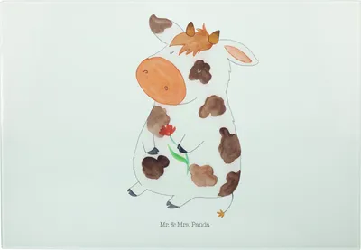 Produktbild von Mr. & Mrs. Panda Hackbrett Kuh - Weiß - Geschenk, Frühstücksbrett, Hof, Vesperplatte, Spruch, Bauernhof, Träume, Schneidebrett, Glas, Kühe, vesperbrett