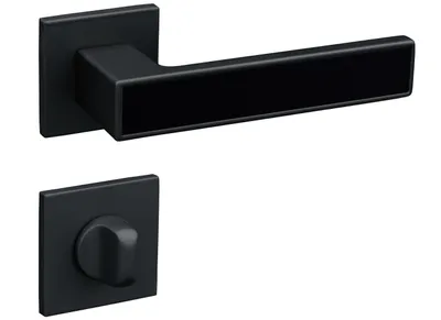 Produktbild von Türgriffe Schwarz Matt Set WC/Bad Türklinken für Innentüren Drückergarnitur Zimmertür mit eckiger Rosettengarnitur aus Aluminium Türbeschlag Gavroche