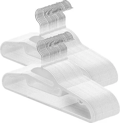 Immagine prodotto di Appendiabiti in plastica - 50 pezzi - appendiabiti per pantaloni rinforzato - salvaspazio e antiscivolo - gancio girevole a 360° - lunghezza 40 cm - bianco