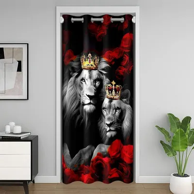 Obrázek produktu pro Záclona na dveře, červená, s květinovým vzorem, rozměry 150 x 203 cm