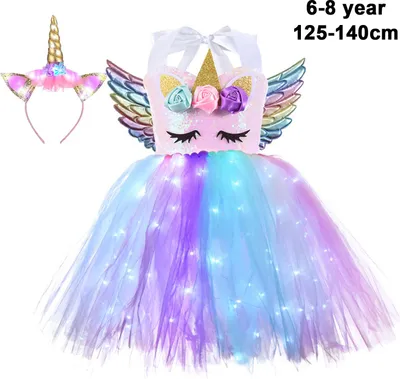 Produktbild von Einhorn-Kostüm für Mädchen - 8T (125-140cm), LED-Licht & Flügel - Für Geburtstag, Karneval & Mottoparty