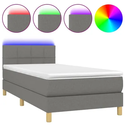 Immagine prodotto di vidaXL Letto a molle con materasso e LED in tessuto grigio scuro 80x200 cm