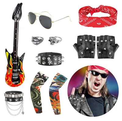 Immagine prodotto di FASBET, costume da rockstar anni '70, '80, '90, costume da punk, costumi di Carnevale da donna, costumi da uomo, costumi di Carnevale da donna, costume da punk per uomo, costume per feste e festival – 11 pezzi