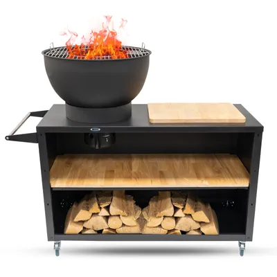 Produktbild von HEAT Outdoor Living Trolle Schwarz - Outdoorküche - Barbecue mit Plancha und Grill - Outdoor Brasero Barbecue auf Rädern - 117x46x106cm